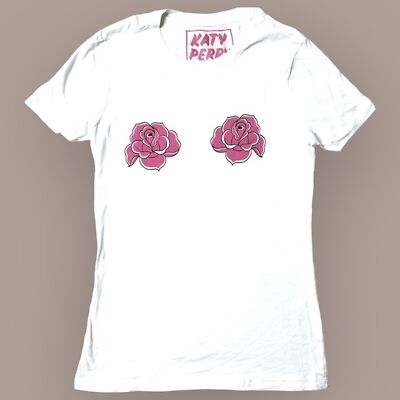 NWOT Katy Perry Official Rosy Pasties Graphic T-Shirt White Women s Sz M