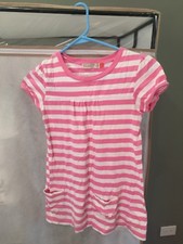 Fox Girls Pink White Striped Short Sleeve Cotton Blend Dress Size 12