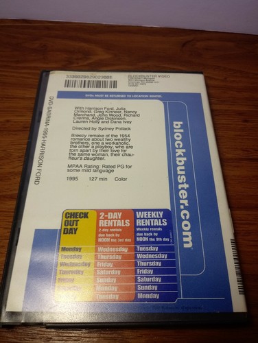 Sabrina- Harrison Ford (DVD, 1995) Rental with Blockbuster Case Weekly - Imagen 2 de 3