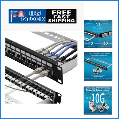 10G Speed 24-Port Network Patch Panel with Gold-Plated Connectors & Easy Repair