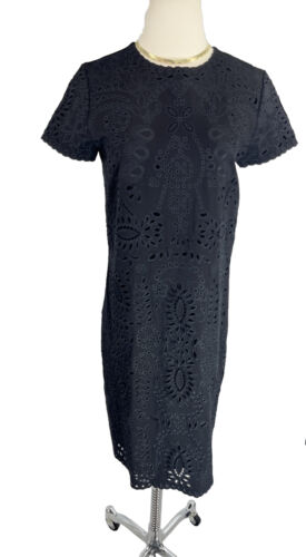 J. Mclaughlin Womens Dress Size XS Black Eyelet Short Sleeve Embroidered
