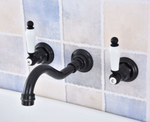 Black Brass Wall Mounted Bathroom Tub Sink Basin Faucet Sink Mixer Tap msf495