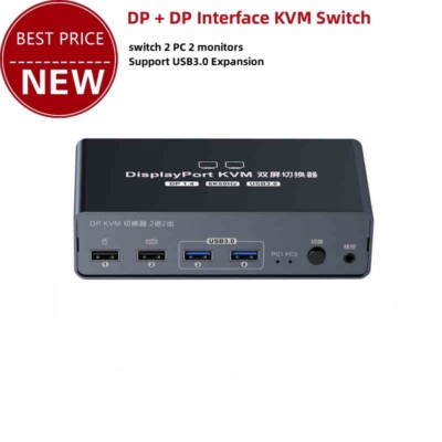 Switch KVM 2 PC 2 Moniteurs 4K60Hz - 4 Ports USB 3.0 - Pour Duplication Ou Extension D'Écran - 9