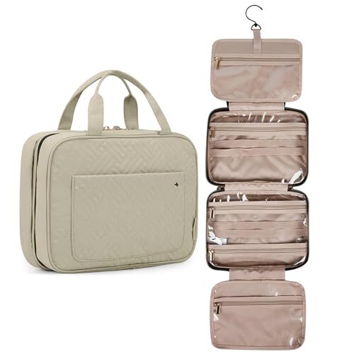 Water-resistant Hanging Toiletry Bag with Large Capacity in Camel-image