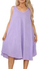 NEW COLLECTION ITALIAN LADIES LILAC V-NECK SLEEVELESS COTTON DRESS 16-28