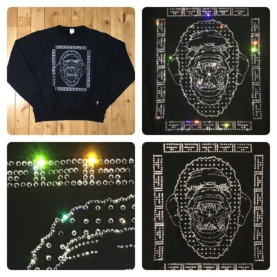 BAPE Swarovski Great Ape sweat shirt a bathing ape NIGO Size S