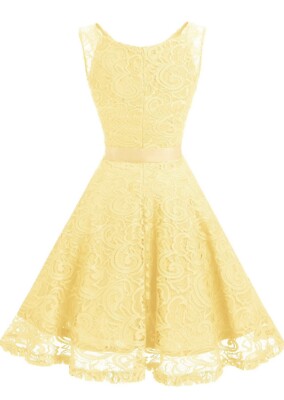 Dressystar Yellow Women Floral Lace Bridesmaid Party Dress V Neck Size  M(1120) | eBay