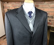 PRONTO UOMO Wool 44L Jacket 3-Btn/Ventless/Gray/Pinstripe Blazer Sport Coat