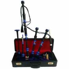Brand New Scottish Great Highland Bagpipe With Full Ivory Blue Mounts  Case