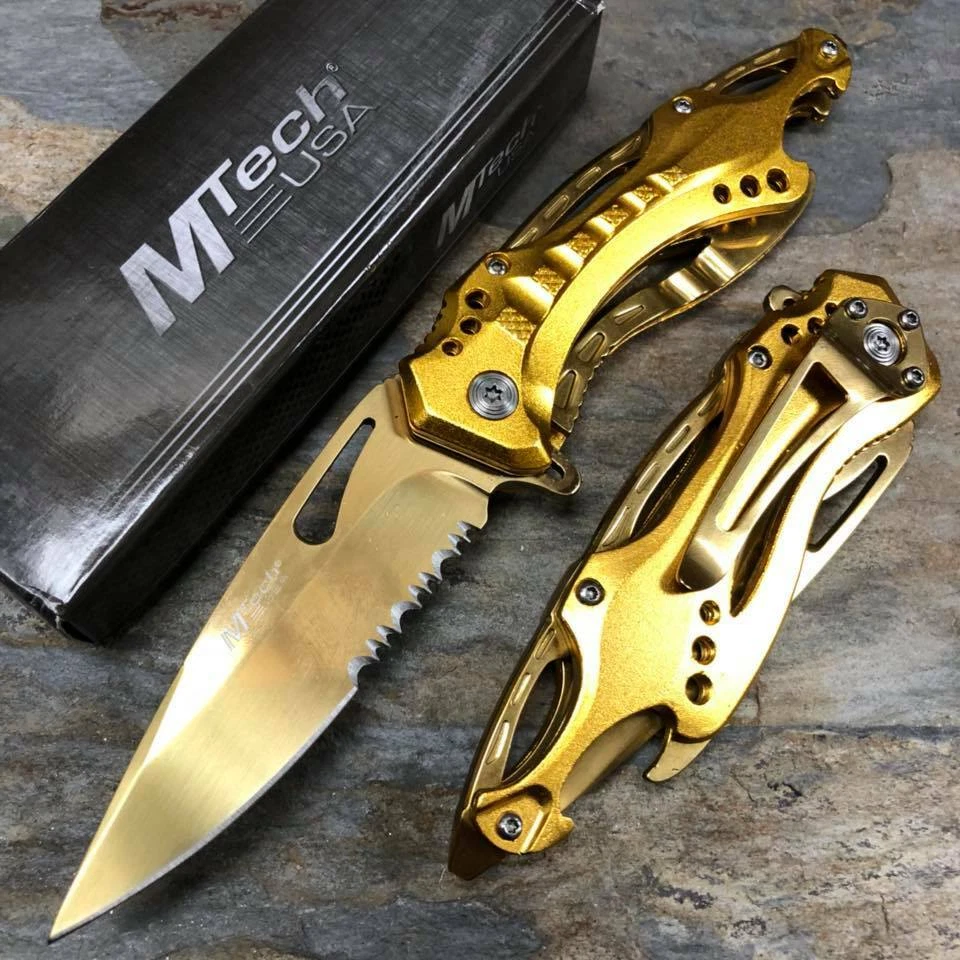 MTech Ballistic GOLD TITANIUM Spring Assisted Bottle Opener Folding Pocket Knife - Image 2 of 4