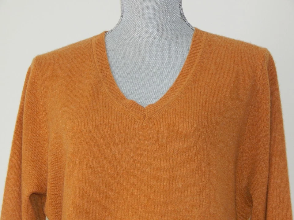 Suéter Pullover TAHARI 2 CAPAS 100 % Cachemira Cuello en V Dorado Oscuro Para Mujer’s XLarge Nuevo con Etiquetas Foto 3 de 4