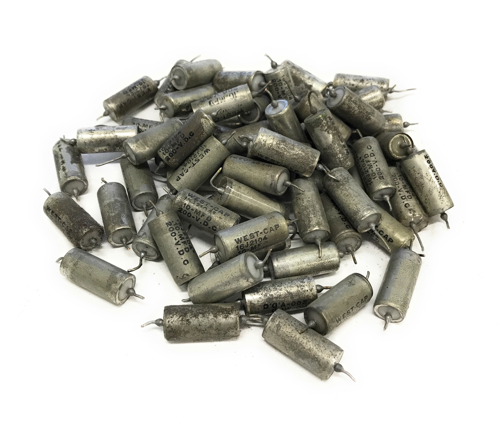 Lot of 65 Vintage West-Cap .10MFD 200VDC Axial Film Capacitors 16J2104