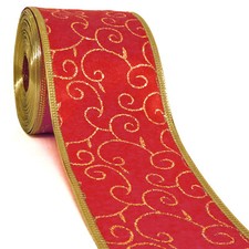 5 or 40 FEET 2 1/2" Christmas Wired Red Satin Ribbon Gold Glitter Tree Garland