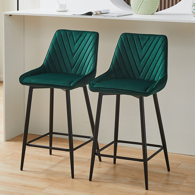 2x Velvet Green Bar Stool Kitchen Counter Breakfast Chair Pub Restaurant  Cafe