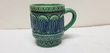 VTG GREEN BLUE ROPE TIKI STACKABLE COFFEE MUG CUP JAPAN 1970s 