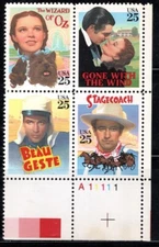US Stamp Scott #2448a, 25c, Classic Films, Plate Block, OG, MNH, SCV$2.80
