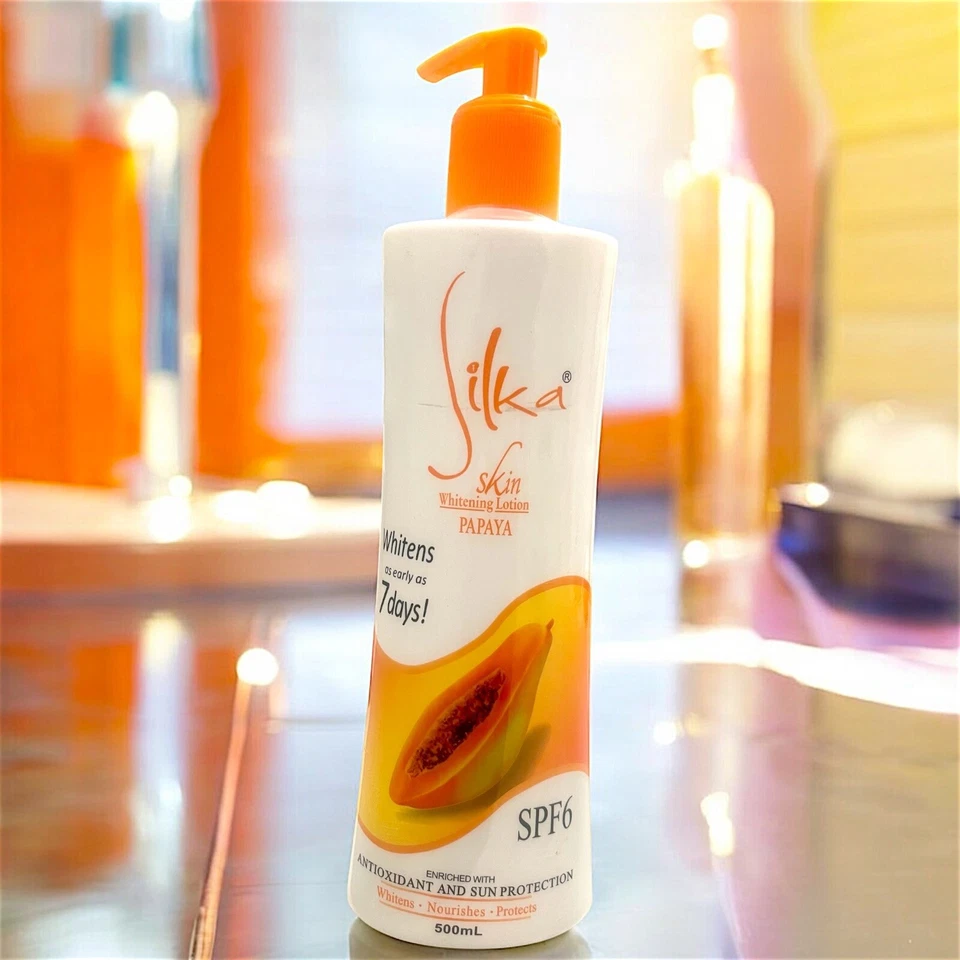 Loção clareadora de pele Silka PAPAYA SPF 6 tamanho grande 500ml (17 fl oz) estoque EUA - Imagem 3 de 4