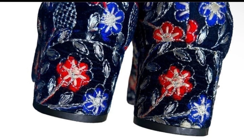 Botín Aquazzura Brooklyn Flor Bordado Terciopelo Azul Marino 6 Foto 4 de 4