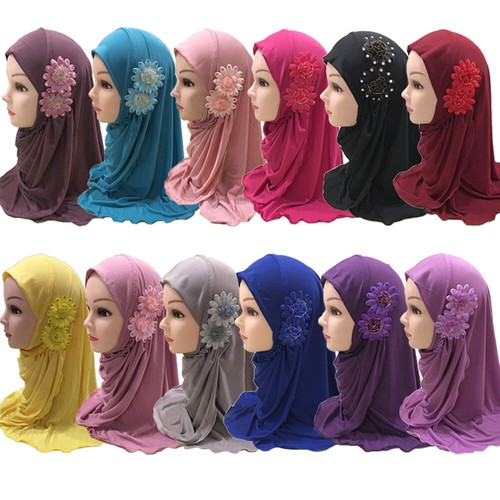12pcs Girls Flower Hijab Muslim Prayer One Piece Amira Islamic Head Wrap Scarf - Picture 23 of 25