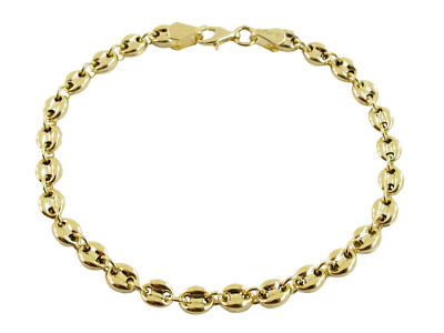 14k Gelbgold gepufftes Anker Gliederarmband 7''