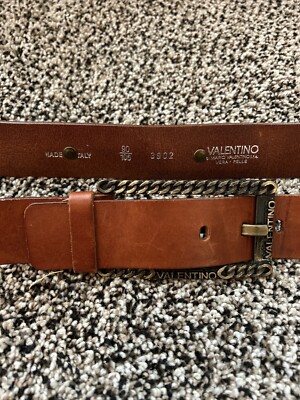 VALENTINO By MARIO BELT VERA PELLE Wide Brown Antique Brass Buckle  Medium
