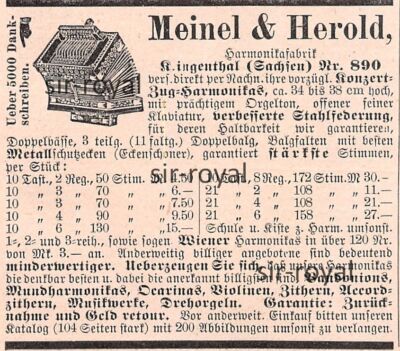 Train Harmonica - Meinel & Herold Klingenthal - 1905 - Historical Advertising ~7x6cm