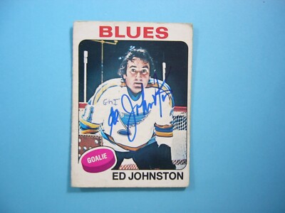 1975/76 O-PEE-CHEE NHL HOCKEY CARD #185 ED JOHNSTON GD/VG AUTO AUTOGRAPH OPC