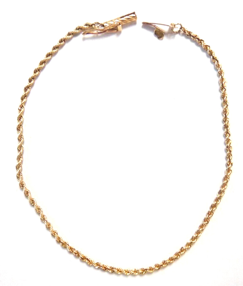 Solid 14K Solid Yellow Gold Woven Rope Bracelet 7" - image 2