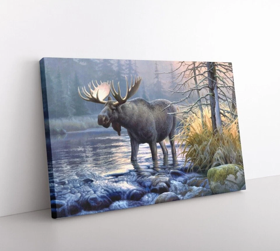 Moose Painting Print on Canvas Wall Art Wildlife Vintage Animals Cabin Decor - Image 2 of 4
