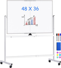 Rolling Whiteboard 48 X 36 in Large Magnetic White Board on Wheels