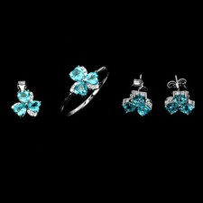 925 Anillo Plata de Ley Arracadas Paraiba Topacio Azul Moissanita Gema Talla 8