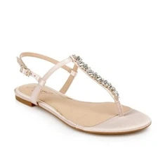 Jewel Badgley Mischka Dafina Metallic Satin Thong Sandal Rhinestones 7.5 NEW