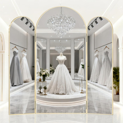 Oversized 3-Way Trifold Mirror 78''x76'' with Gold Frame for Weddings & Closets