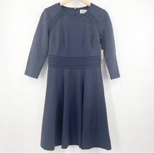 ELIZA J Dress Navy Cocktail Formal Business Wedding Pleated Long Sleeve NWT SZ 6