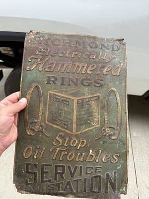 #ad Rare Richmond Gas amp; Oil Service Station Sign Green Gold Black Advertising $600.00