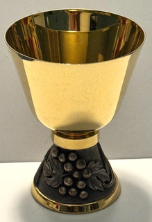 CATHOLIC CHURCH ALTAR GOLD BRASS & PEWTER CHALICE W/ GRAPES & WHEAT STALKS