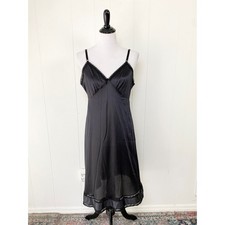 Vintage Sears Black Lace Trim Full Slip Antron III Nylon Size 38/M Made in USA