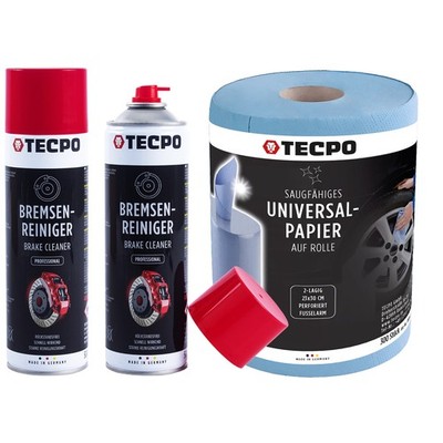 TECPO PUTZTUCHROLLE 2-LAGIG 300 BLATT PUTZROLLE 23x30 + BREMSENREINIGER 2x500 mL