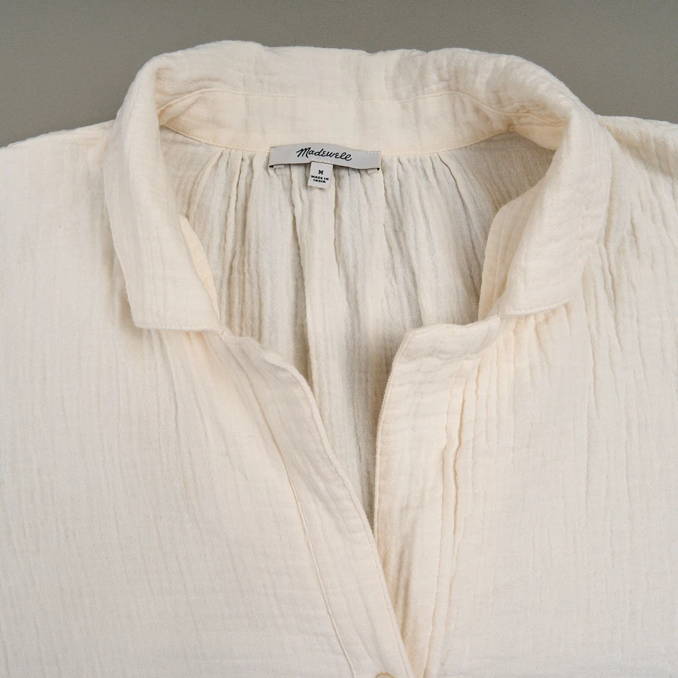 Madewell 棉纱衬衫连衣裙女式 M 盖象牙色宽松版型超大尺寸 — 第 4/4 张图片