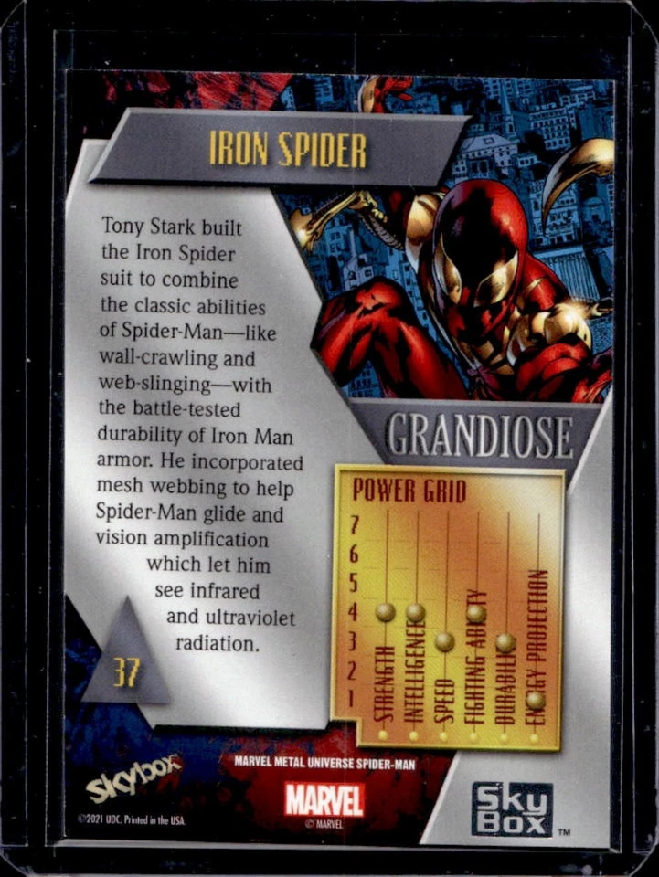 2021 Skybox Metal Universe Marvel Spider Man Iron Grandiose #37 - Image 2 of 2