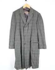70s Wool Overcoat Men's 44 Gray Check Pattern Coat Lined USA Made VTG 80s