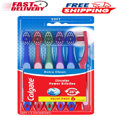 Colgate Extra Clean Toothbrush, Soft Toothbrush for Adults, 6 Count (Pack of 1)