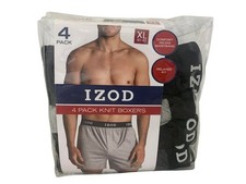 Izod Men's Underwear Knit Boxers XL 40-42 4Pk Button Fly Logo Waistband Relaxed