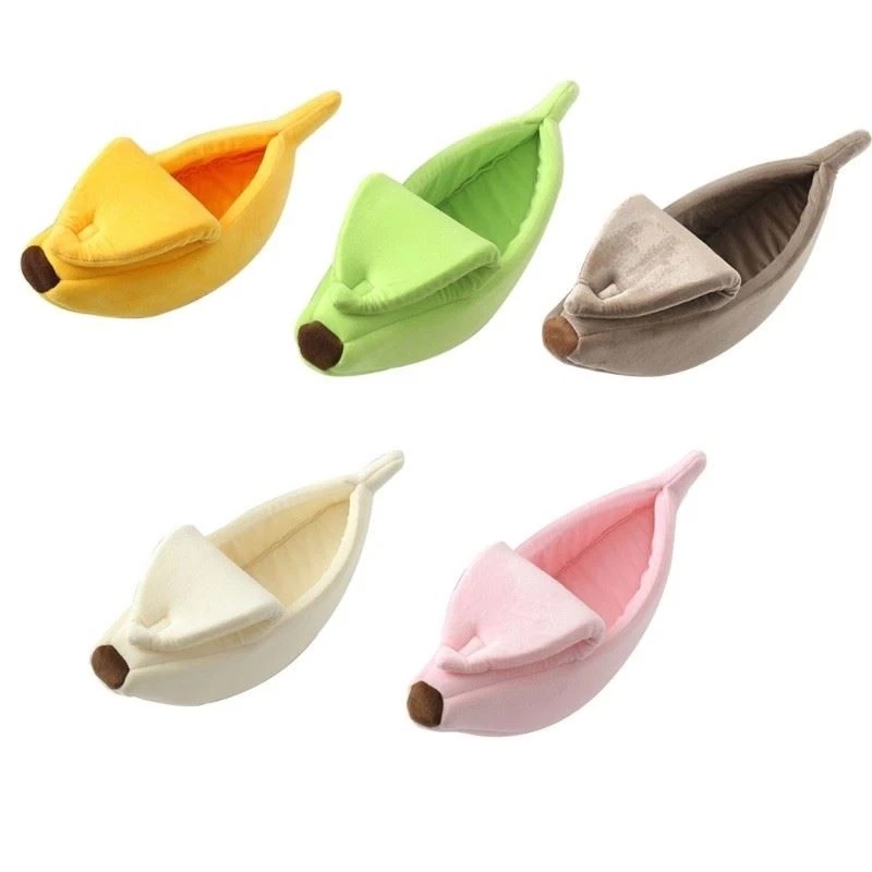 Pet Bed House Cute Banana Shape Soft Indoor Enclosed Cave Tent Warm Nest