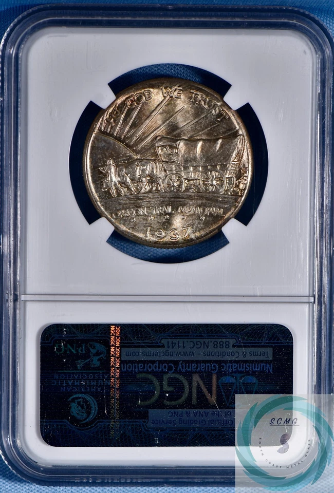 1937-D Oregon Trail 50c NGC MS67+ CAC Endorsed - Lovely Vintage Tones - Image 2 of 4