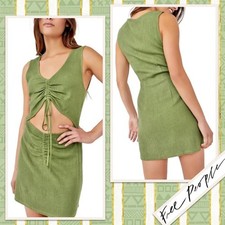 Free People Green Textured Ruched Tie Front Mini Dress Womens Size Small