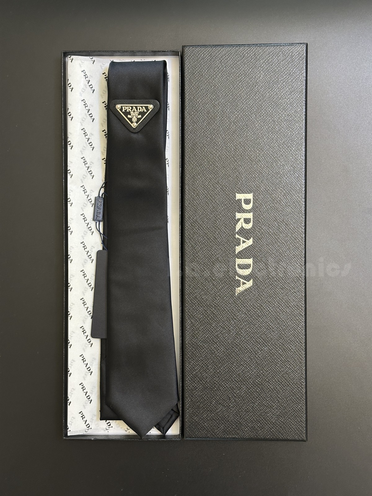 Prada Luxury Silk Tie – Triangle Logo thumbnail 3