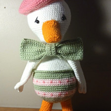 Handmade Crochet Duck Stuffed Animal w/ Hat  Bow Tie, Small 6-14 in