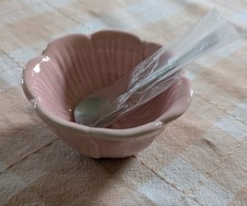 New Pink Ceramic Flower Salt Dish & Spoon