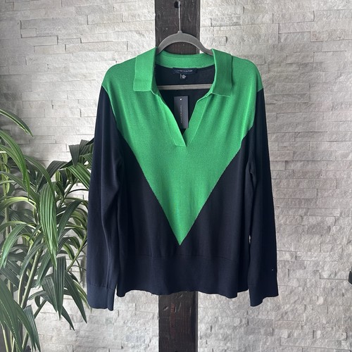 Tommy Hilfiger Pullover dunkelblau grün Colorblocked Johnny Kragen Größe XL neu mit Etikett